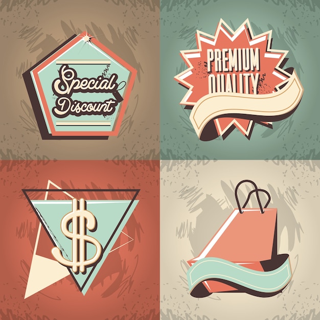 Vector commercial labels retro style vector illustration design