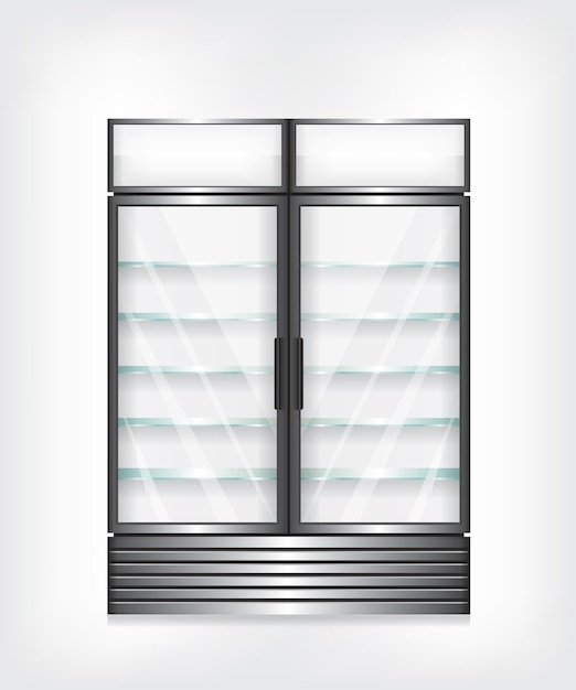 Commercial refrigerator with two door and glass shelves