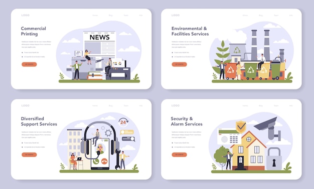 Сектор коммерческих услуг и поставок набора баннера или целевой страницы экономики