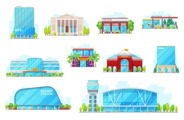 Commercial and urban buildings icons