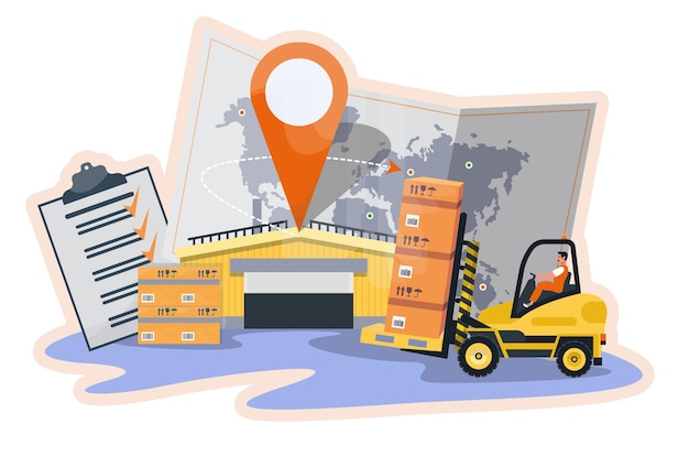 commercial warehouse forklift global logistics delivery distribution supply chain management banner