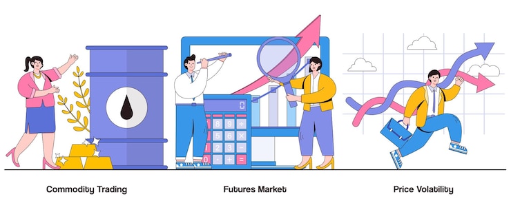 Vector commodity trading futures market price volatility concept with character