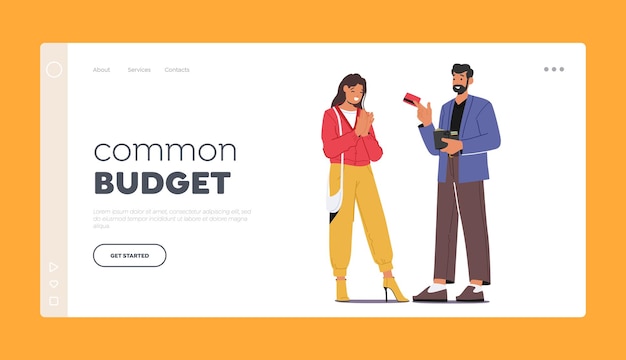 Common Budget Landing Page Template Husband or Friend Gives Credit Card To Cheerful Wife or Girlfriend Illustration