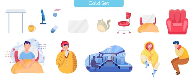 Common cold flat vector illustrations set