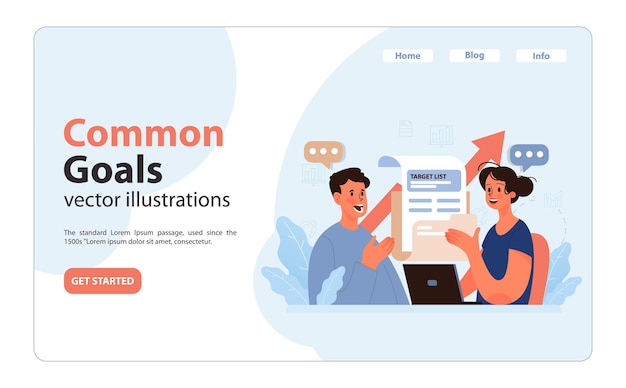 Common goals concept duo discussing target list united in vision team collaboration for shared