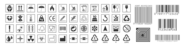 Common packaging warning symbol set Handle with care collection of goods such as fragile cargo logo vector apps website Isolated on transparent