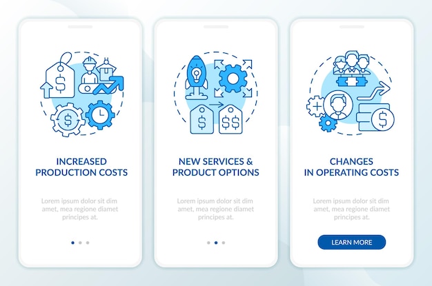 Common reasons for price increase blue onboarding mobile app screen