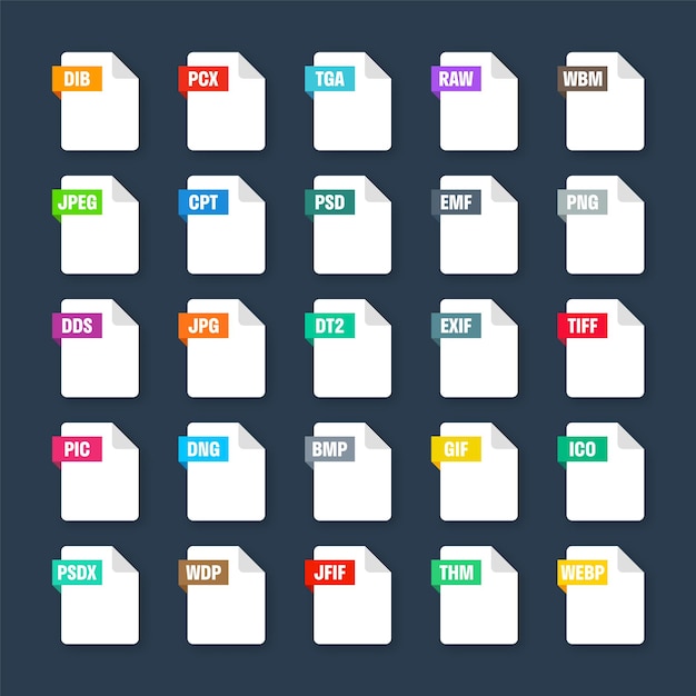 Common system file formats document types and extensions flat style icons collection document