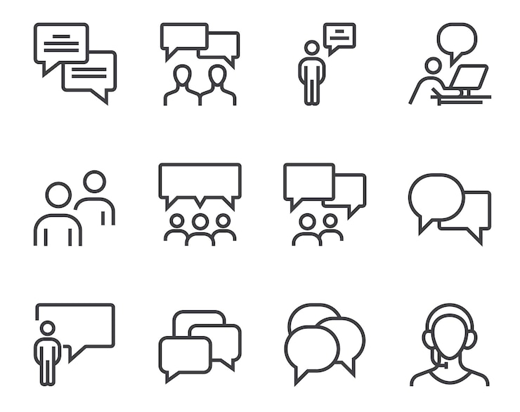 Vector communicatie bubbellijn icoon geïsoleerde set vector plat grafisch ontwerp