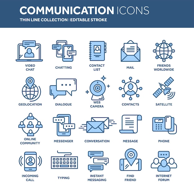 Communicatie sociale media en online chatten Telefoonoproepapp messenger Mobilesmartphone Computing e-mail Dunne lijn webpictogram setup outline pictogrammen verzameling