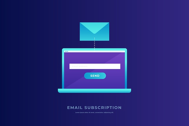 Vector communicatieconcept, verspreiding van informatie, verzenden van e-mail. laptop met open scherm, post envelop op blauwe achtergrond. communicatie, verspreiding van informatie. illustratie.