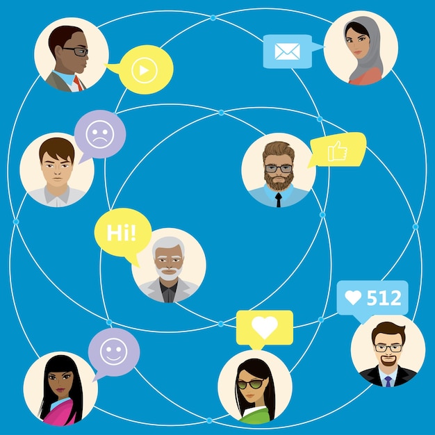 Communication and chatting between people or office worker in social network vector illustration