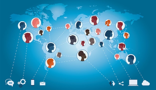 Communication global networking conceptGroup of business people or friends who are connected