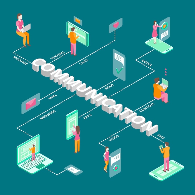 Vector communication on internet people concept infographics 3d isometric view vector