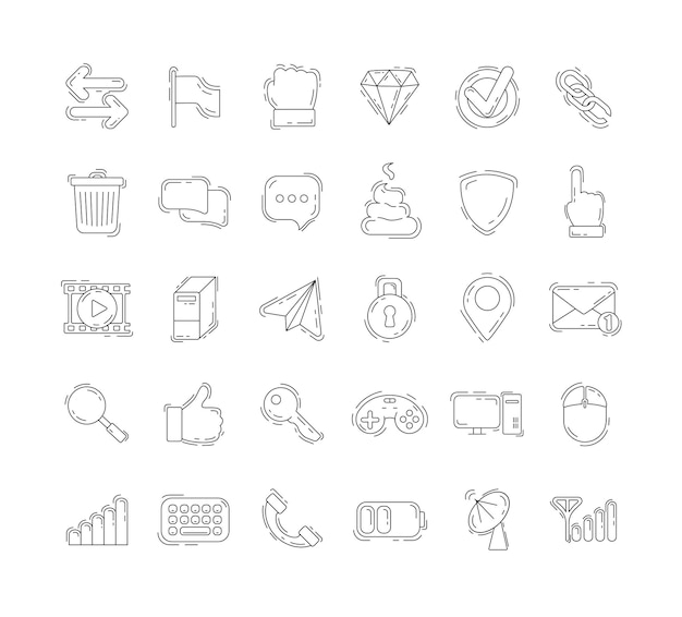 Vector communication internet social media computer thin line icon set