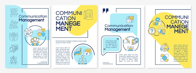 Vector communication management blue and yellow brochure template