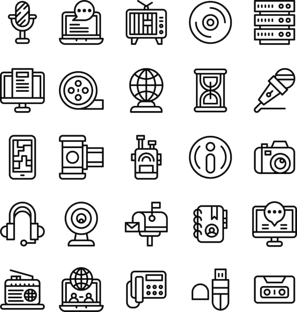 Communication And Media icons pack Isolated Communication And Media symbols collection