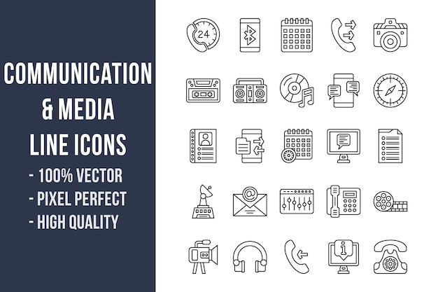 Communication and Media Line Icons