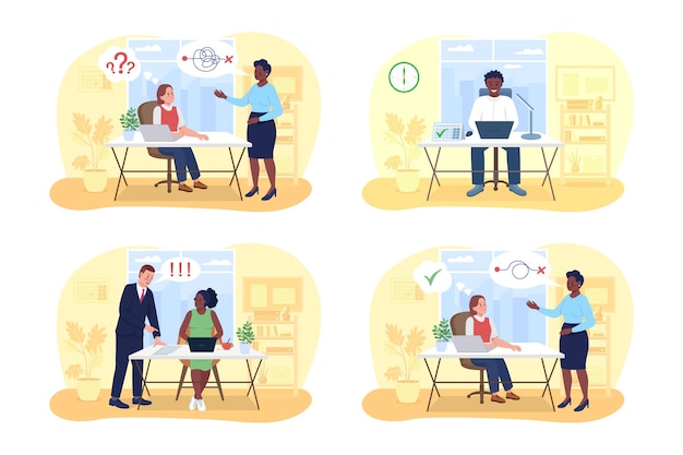 Communication in office 2D vector isolated illustration set