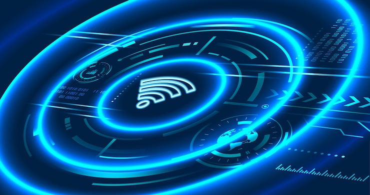 Vector communication technology in futuristic concept, wifi sign icon, wireless and high speed internet