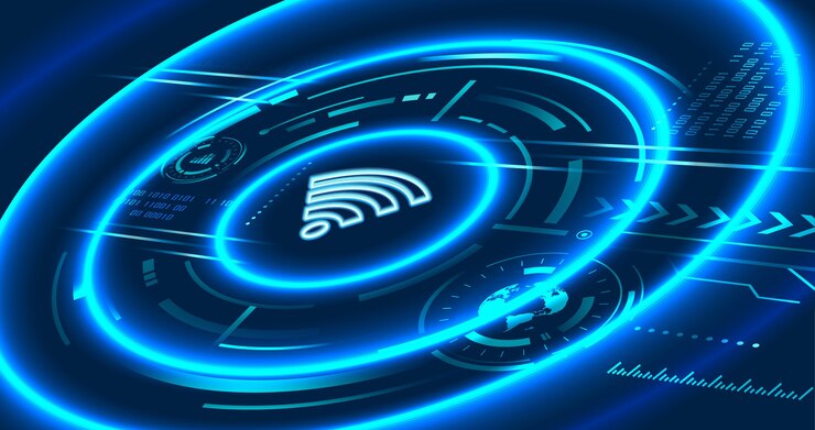 Vector communication technology in futuristic concept, wifi sign icon, wireless and high speed internet