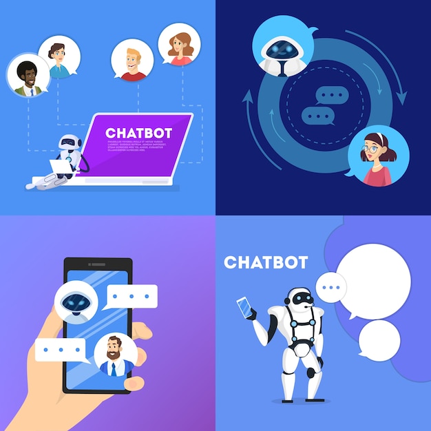 Communication with a chatbot concept. customer service