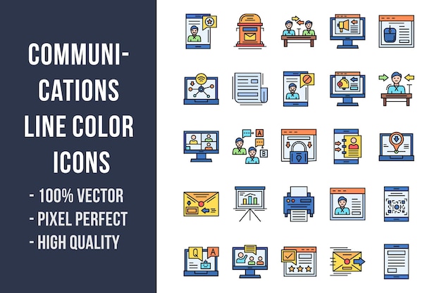 Communications Line Color Icons