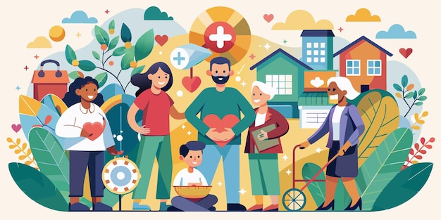 Vector community care icons and team help illustration