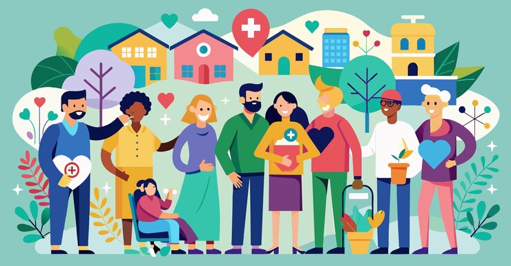 Vector community care icons and team help illustration