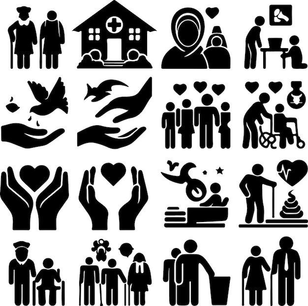 Vector community care silhouette set