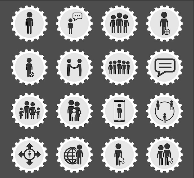 Иконки сообщества на стилизованных круглых почтовых марках