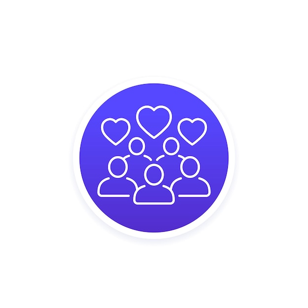 Vector community linear icon with people and hearts