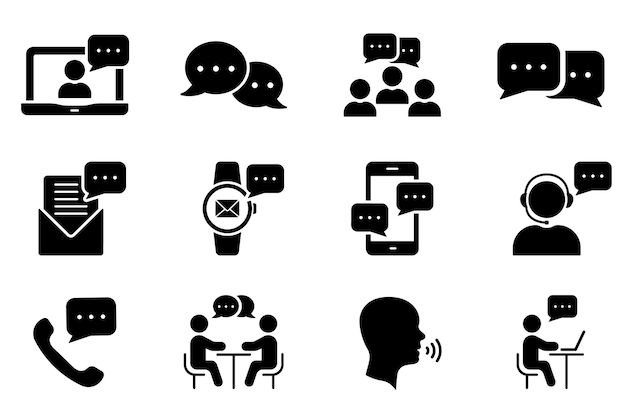 Community People Talk on Online Conference Collaboration Glyph Pictogram