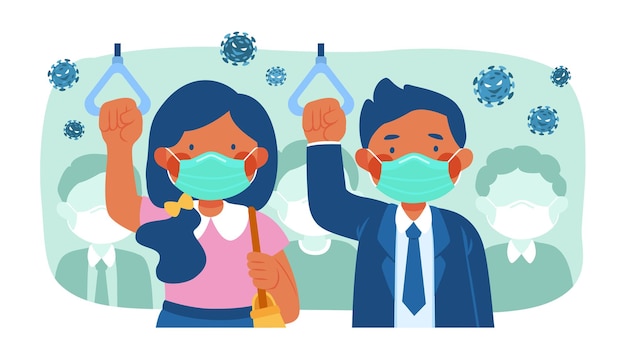 Vector commuters wearing surgical masks