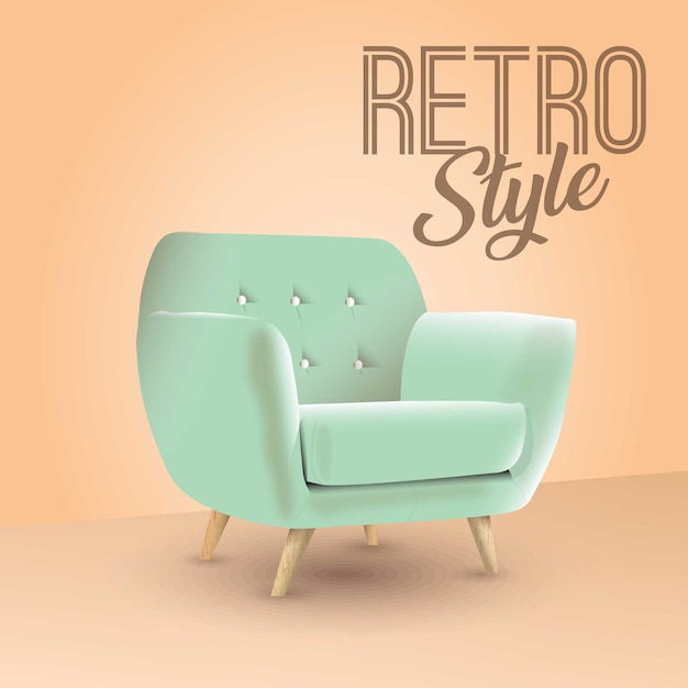 Vector cómodo sillón antiguo con patas de madera