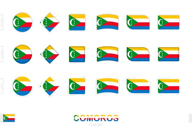 comoros flag set, simple flags of comoros with three different effects.