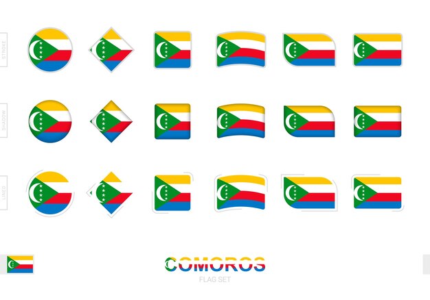 Comoros flag set, simple flags of Comoros with three different effects.