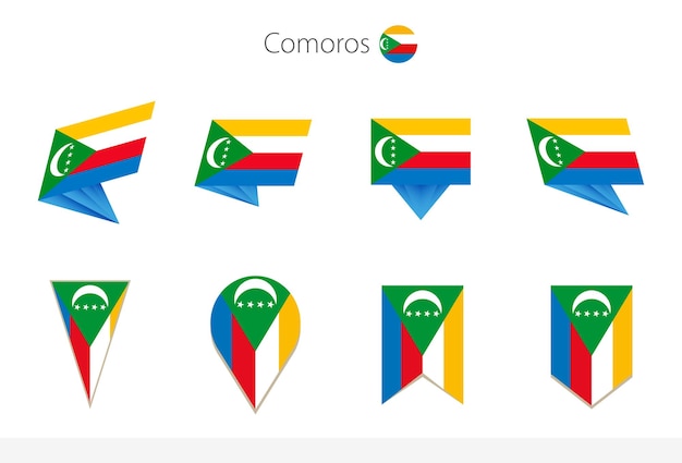 Коллекция национальных флагов Коморских островов восемь версий векторных флагов Коморских островов