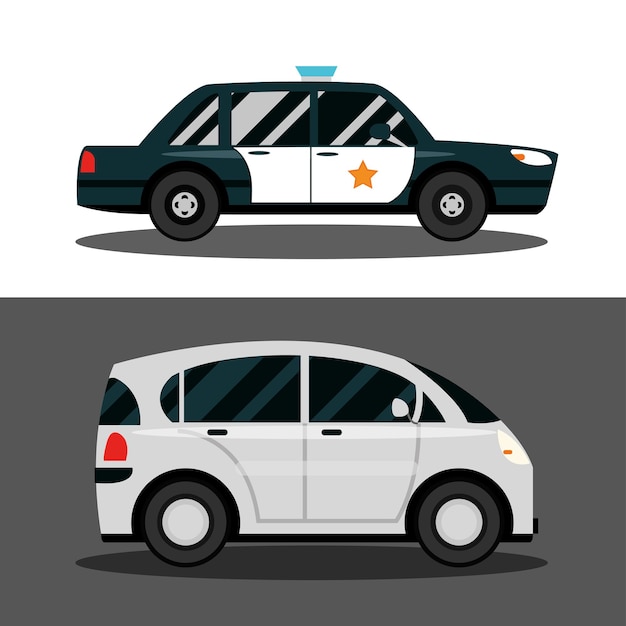 Vector compact auto- en politievoertuig, stadsvervoer illustratie