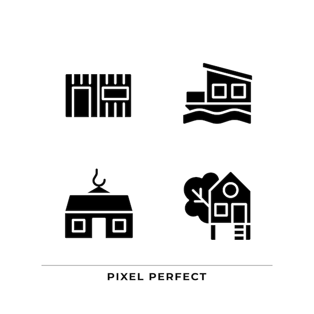 Compact houses black glyph icons set on white space