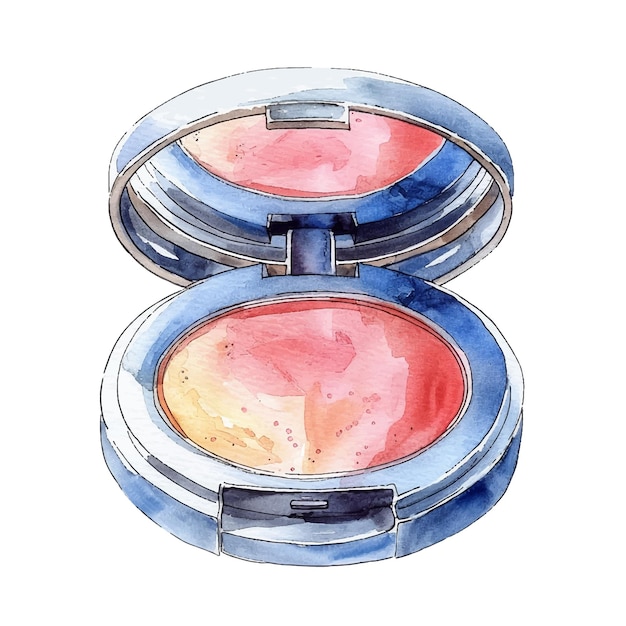 compact powder makeup vector illustration in watercolour style