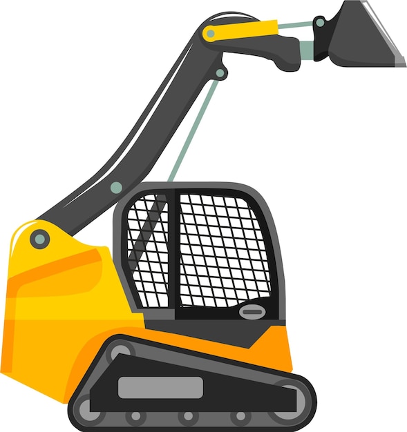 Compact skid steer loader with bucket and track icon in flat style vector illustration