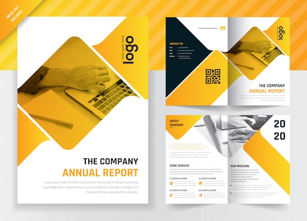 Vector company annual report concept bi - fold brochure template design.