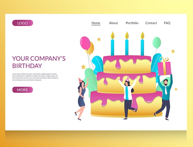 Company birthday vector website landing page design template