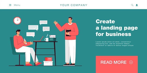 Company boss giving tasks to upset employee who very busy. supervisor and worker communicating flat vector illustration. effective management concept for banner, website design or landing web page