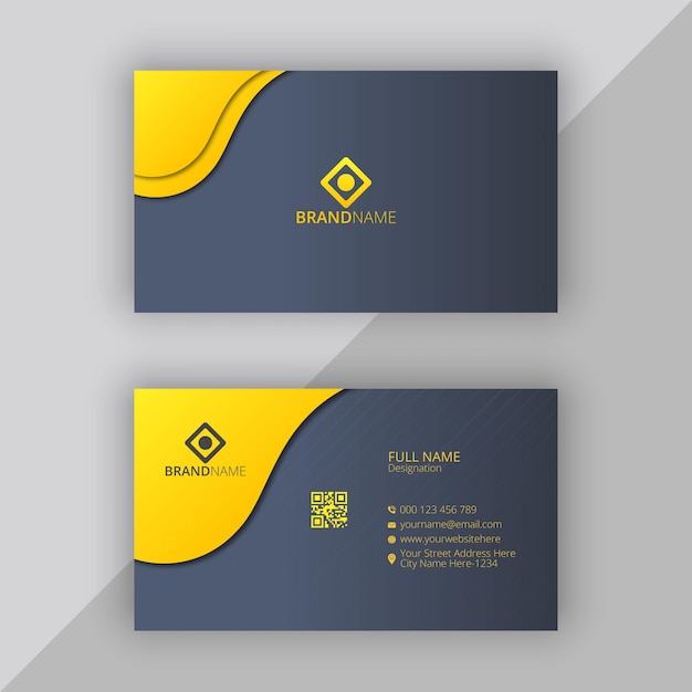 Company business card in yellow color Premium Vector