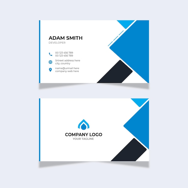 Company business cards in blue and dark blue color