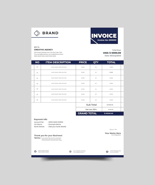 Company Business Clean Modern Corporate Creative Invoice Design Template