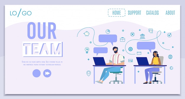 Vector company call center team flat landing page