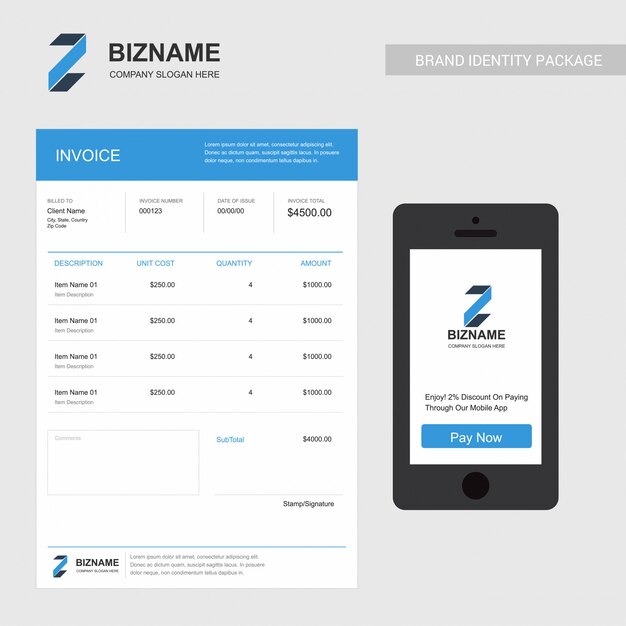 Company invoice design with logo vector